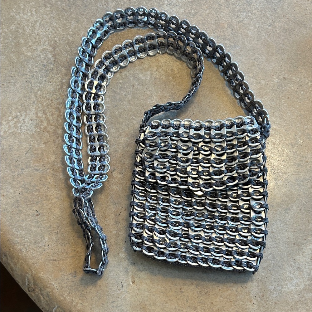 Handwoven Silver and Gray Pop Top Chain Crossbody Bag